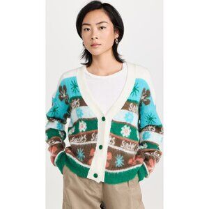 SIEDRES White Green Blue Alpaca AMBER Floral V-Neck Knit Sweater Cardigan XS